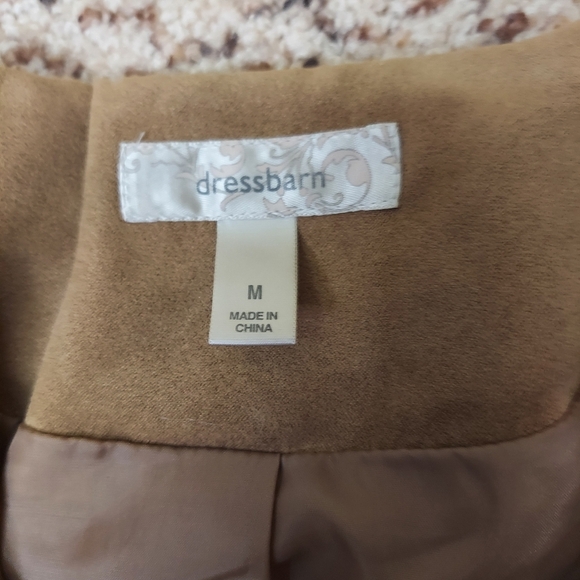 Dressbarn Faux Suede Jacket Womens Sz M Brown Tan Full Zip Blazer Lined Neutral - Picture 6 of 16